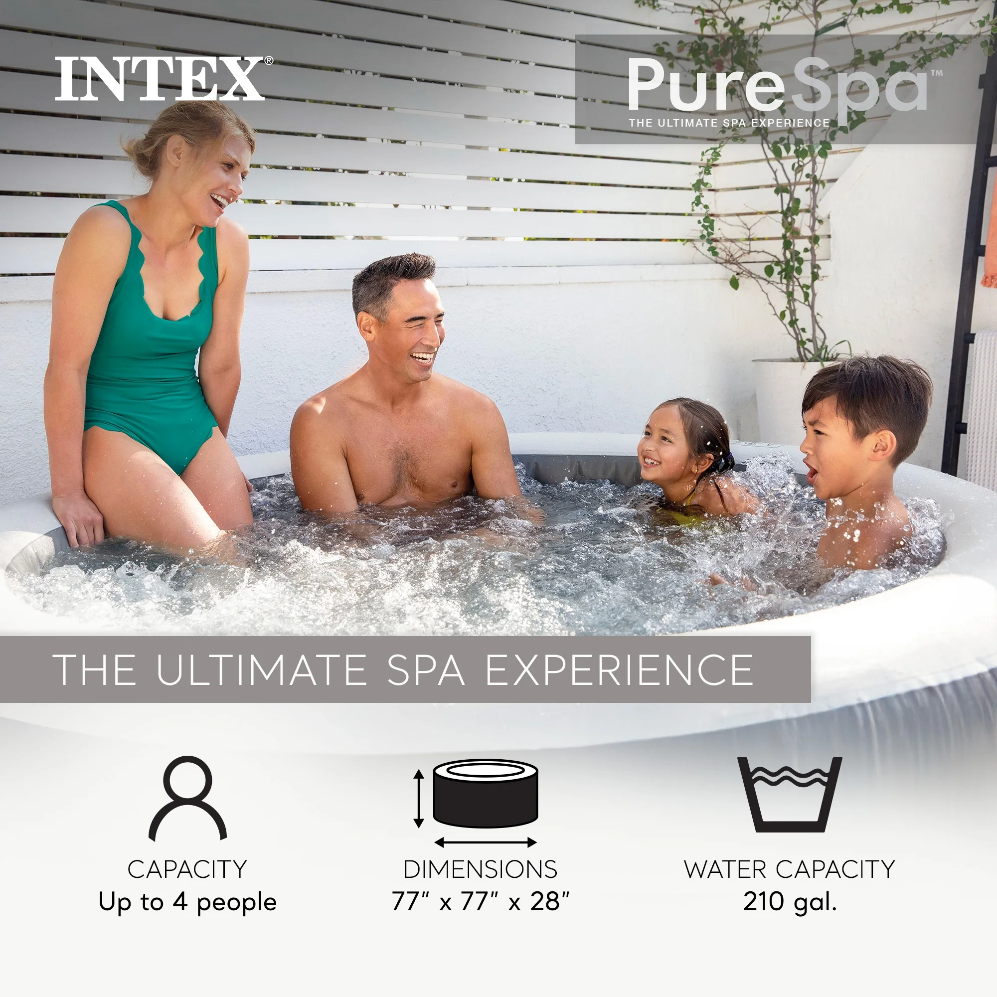 INTEX Purespa Plus Greywood Deluxe 4 Person Inflatable Spa W/ Jets