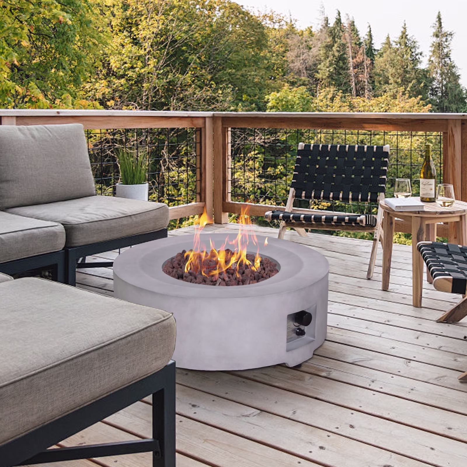 Afterglow TerraFab 30 Round 40,000 Btu Propane Fire Pit Fire Table for Outdoor Patio Garden Backyard Decking D��cor, Grey, Weather Resistant Cover and Lava Rocks Included, CSA Certified