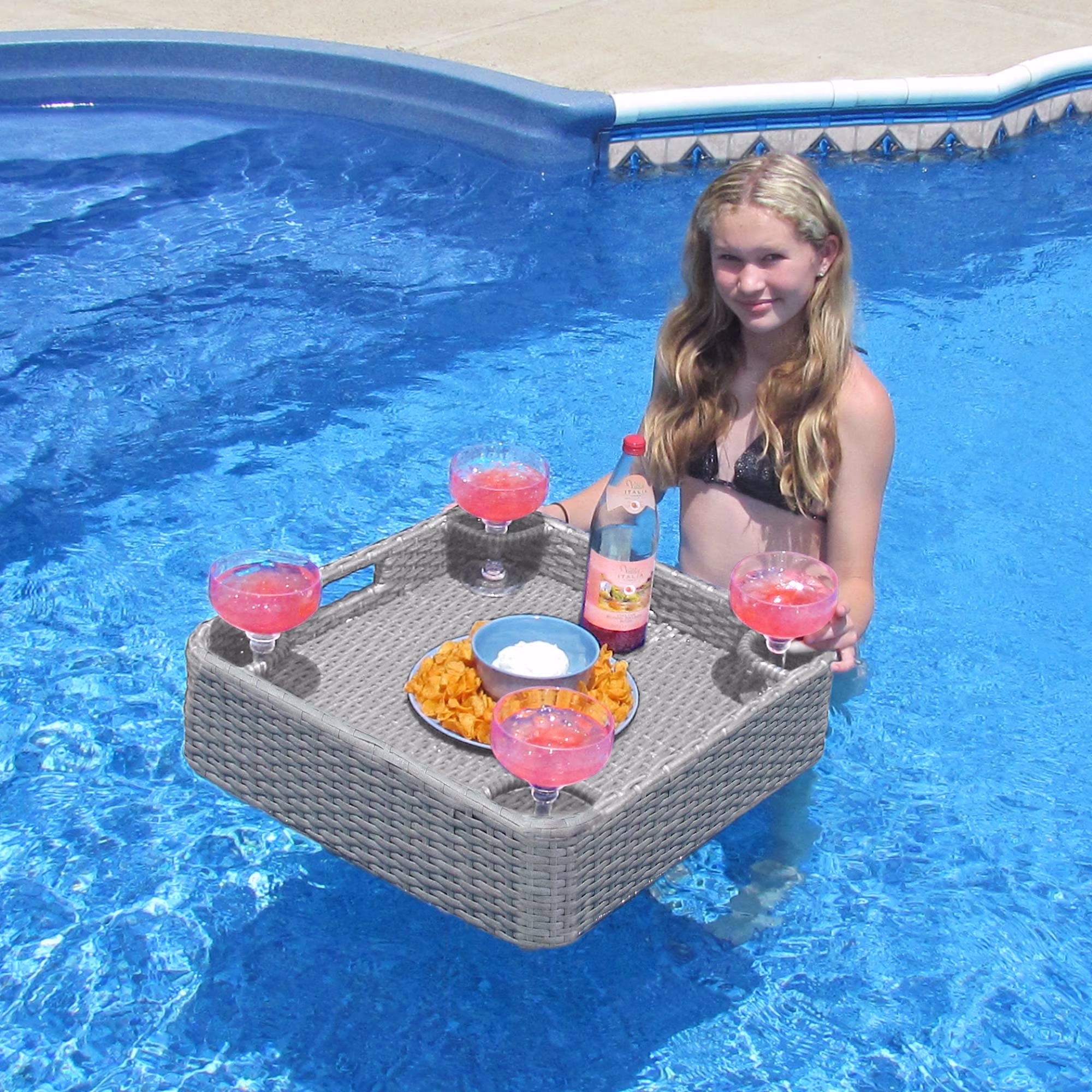 Floating Pool Tray Floating Serving Tray Table Bar Pool Floats for Adults, Spas, Pool Parties Floating Tray for Pool Serving Drinks, Floating Brunch 24x24'' Food on The Water -Navy(24���� x 24���� Wicker floating pool tray, Navy/24" x 24"/Navy) - Image 4