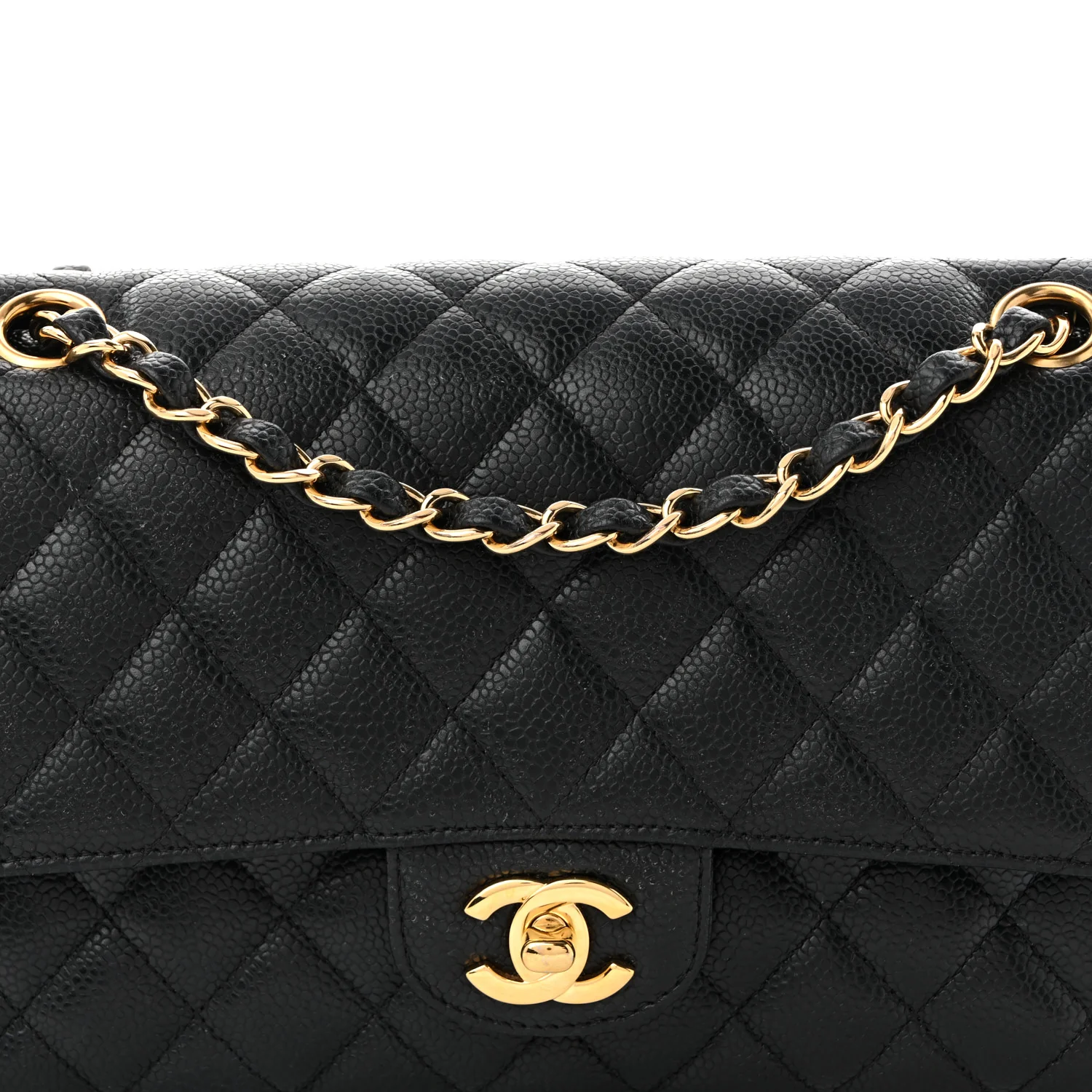 Caviar Quilted Medium Double Flap Black