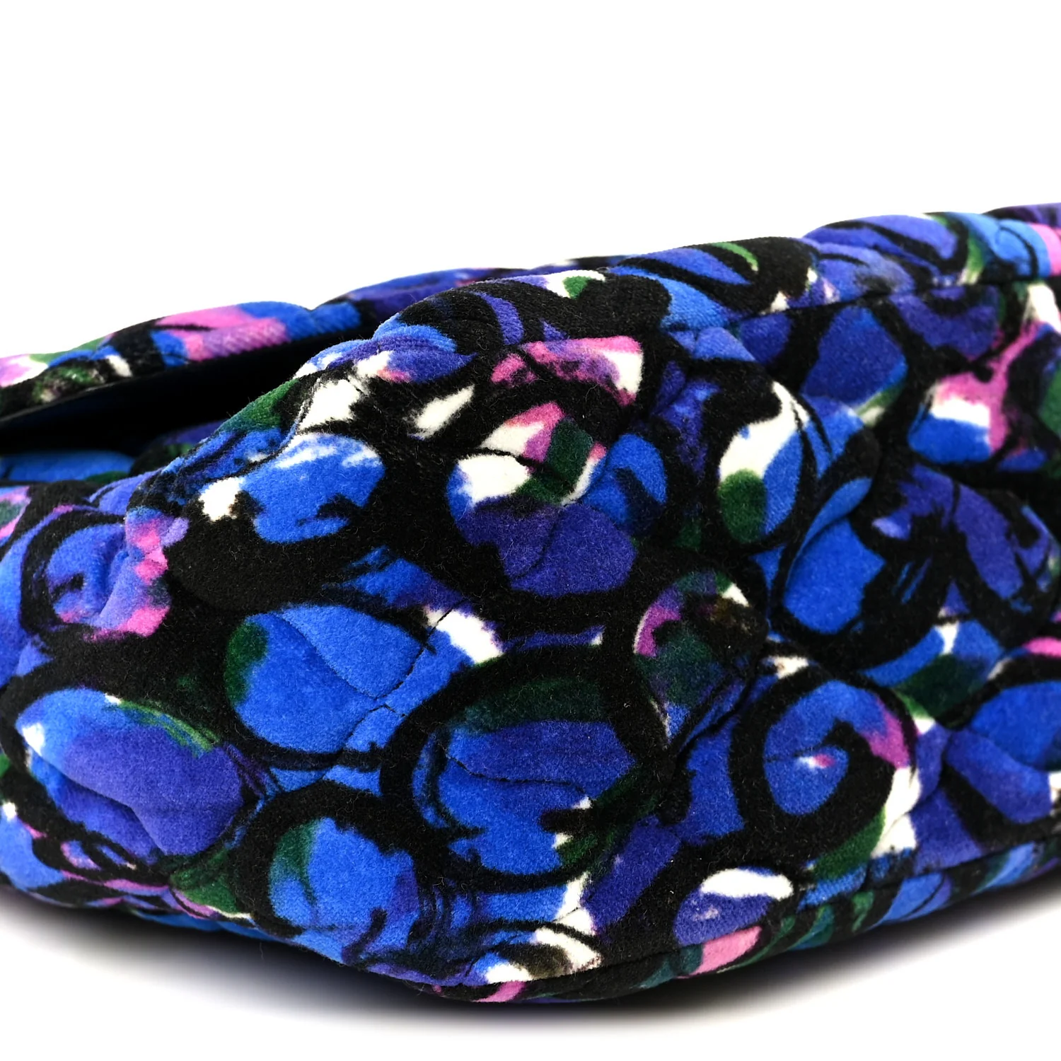 Velvet Floral Quilted M BB Round Shoulder Bag Bleu