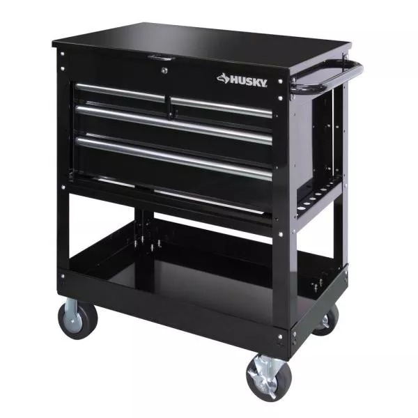 Chariot utilitaire à outils de mécanicien à 4 tiroirs, 84 cm de large, noir brillant