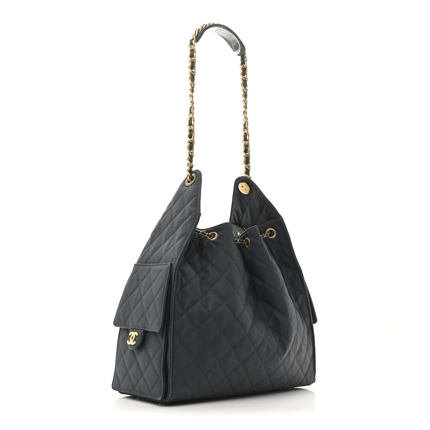 Canvas Quilted Medium Chanel 25 Handbag Dark Blue