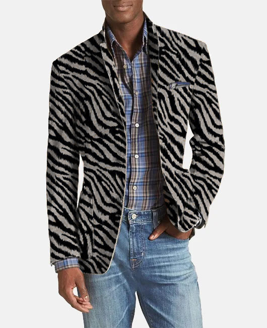 Blazer à col à revers et à motif zèbre OK Fashion