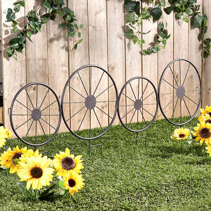 Rustic Wagon Wheel Planter or Fence for Outdoor Spaces