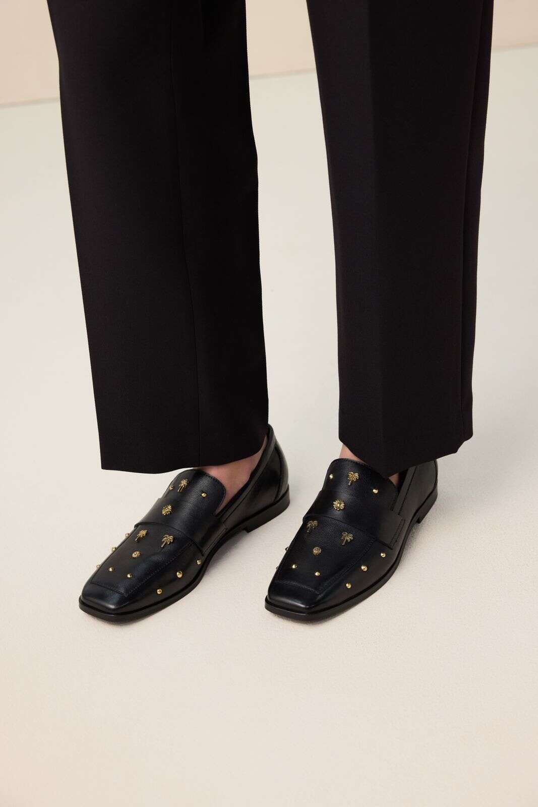 Zwarte leren loafer met studs