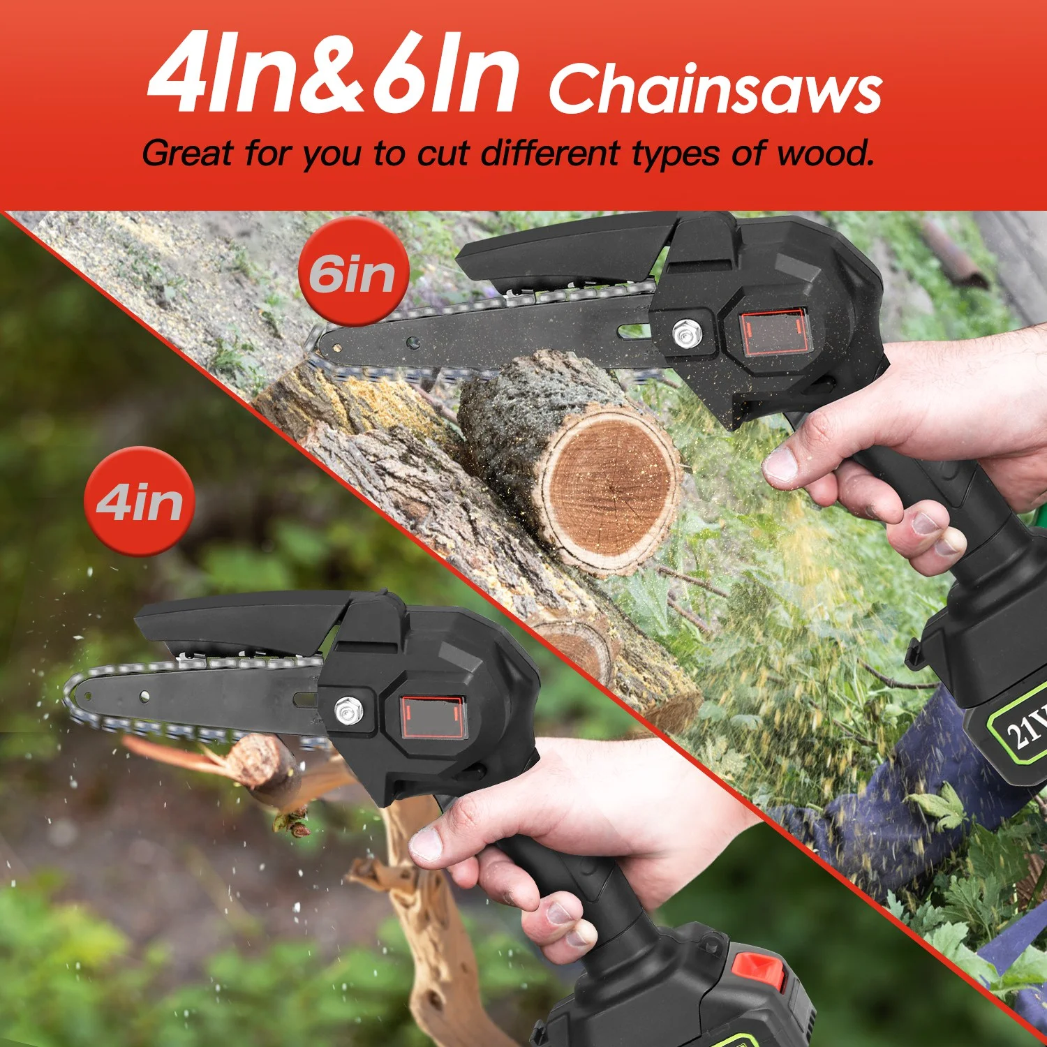 2 in 1 Cordless Pole Saw Electric Mini Chainsaw Length Adjustable Chain Saw with 2Pcs 3000mAh Batteries 4in/6in Chains for Tree Trimming, Black - Image 9