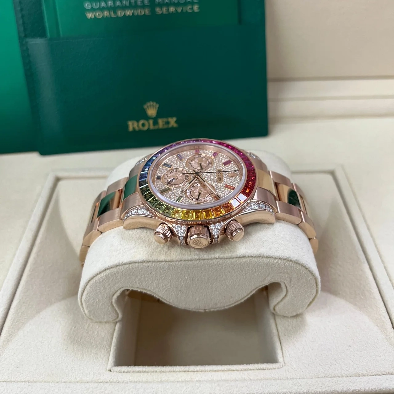 [Super Clone]Rolex Daytona Rainbow Pave DiamondsDial Swiss Replica Watch 18k Rose Gold Bracelet | Ref 116595RBOW