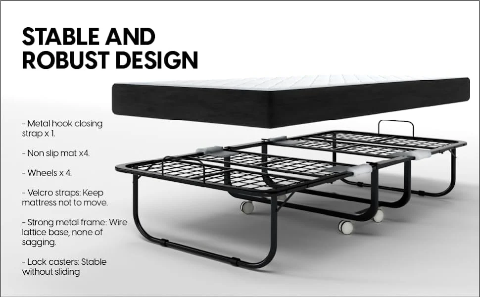 Folding Bed with Mattress 75x31 Cot Size Bed Frame Portable Foldable Roll Away Adult Bed for Guest 5-inch Thick Memory Foam Cot Mattress Space Saving Fold Up Bed for Easy Storage - Image 9