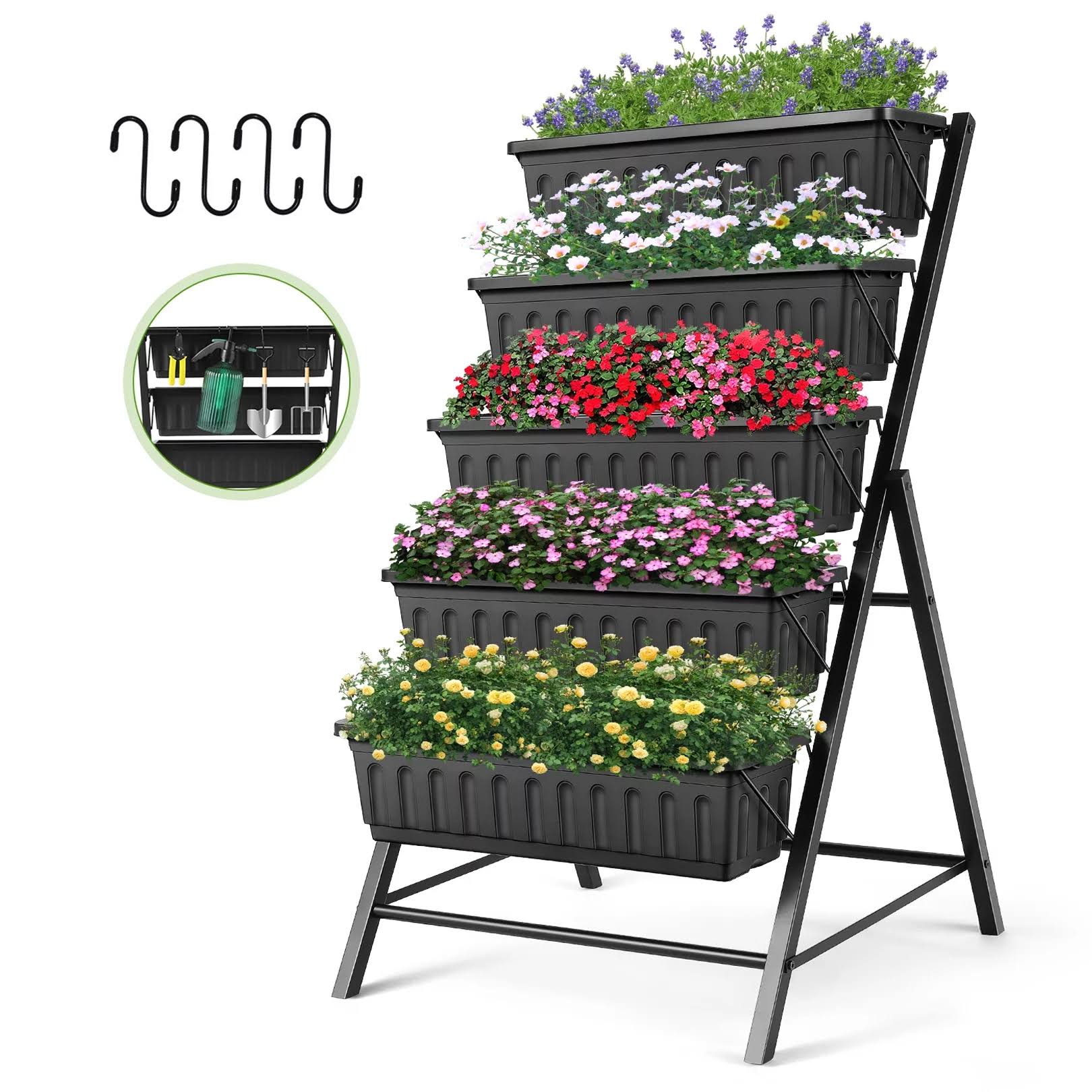 SEJOV 4 ft Vertical Garden 5-Tier Raised Garden Bed Planter Box for Patio Balcony Flower Herb 30 in 26 in 45 in, Brown