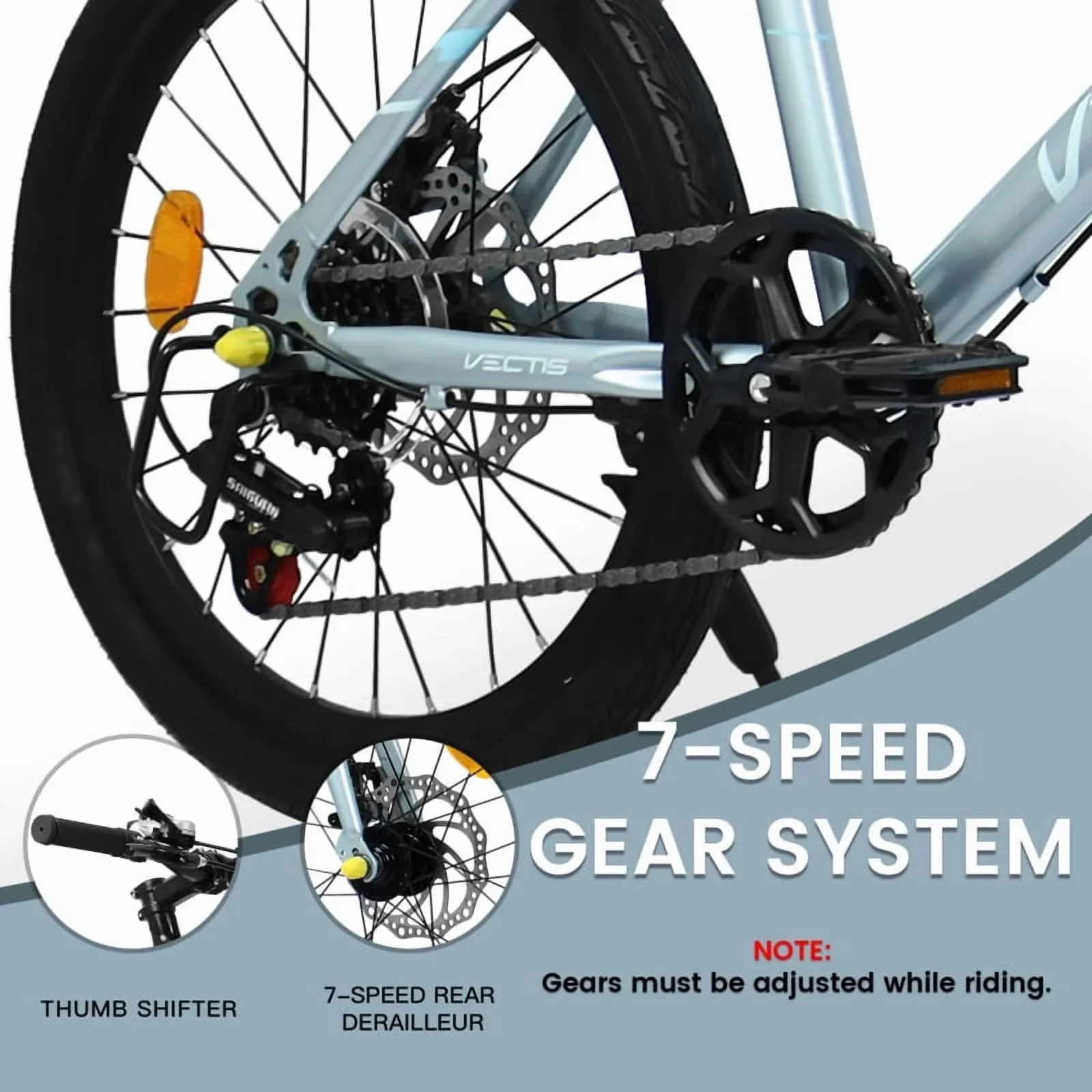 20 Inch Bicycle 7-Speed Steel Frame, Dual Disc Brakes, 20x1.75 Inch Tires Road Bike, 4 Color Options