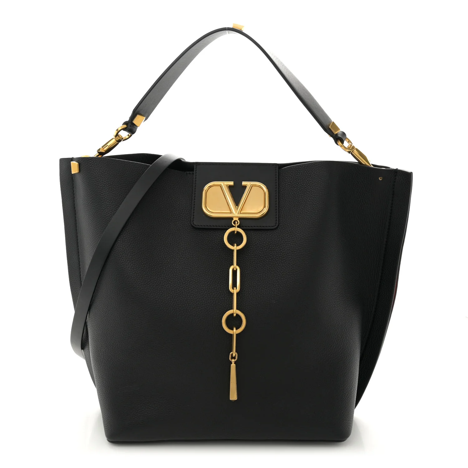 Grainy Calfskin VLogo Escape Hobo Bag Black