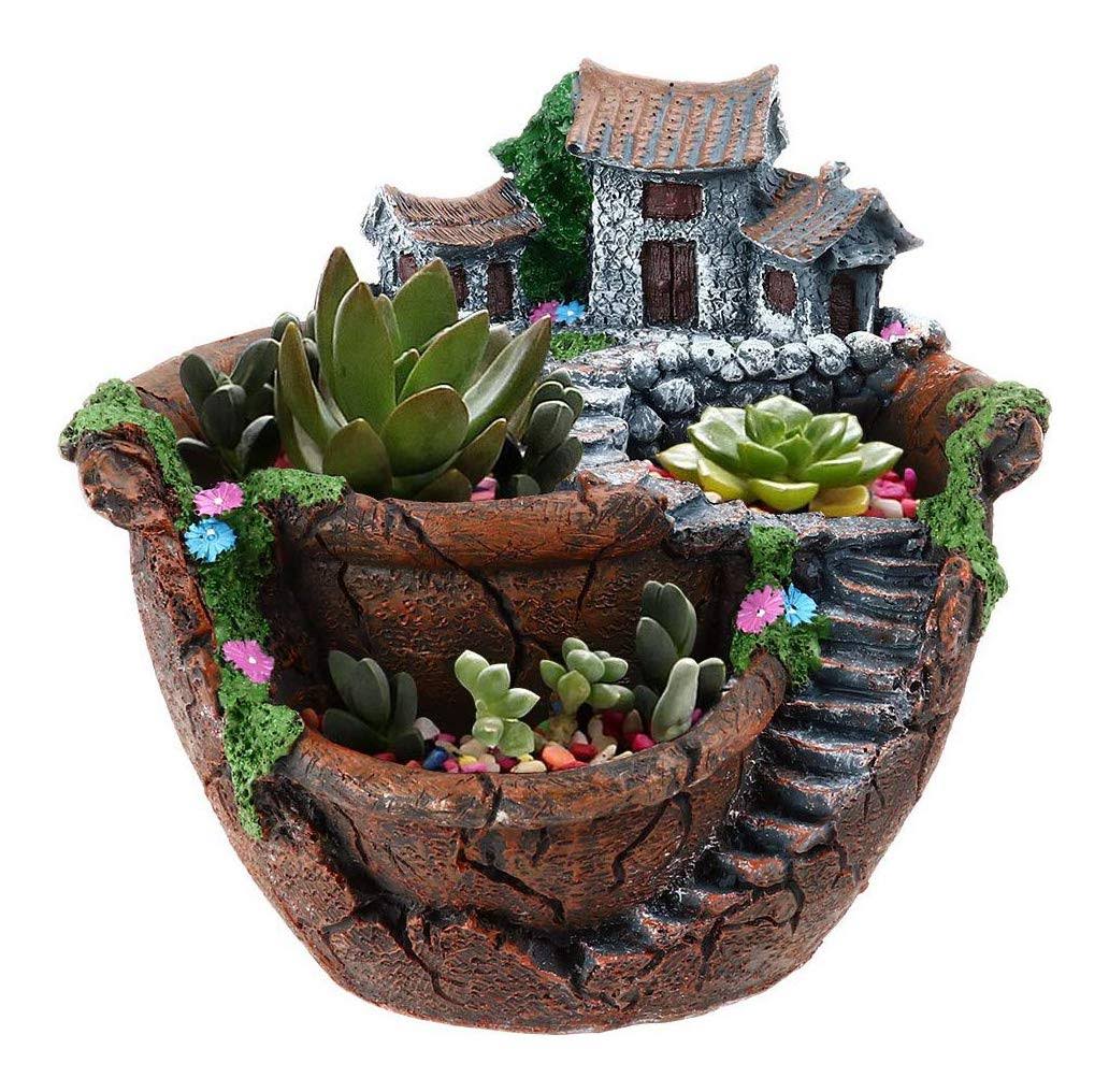 GoldBlue Plants Pot Tiny Creative Flowers Succulent Plants Pot Holders Hanging Garden Design with Sweet House (Orange)
