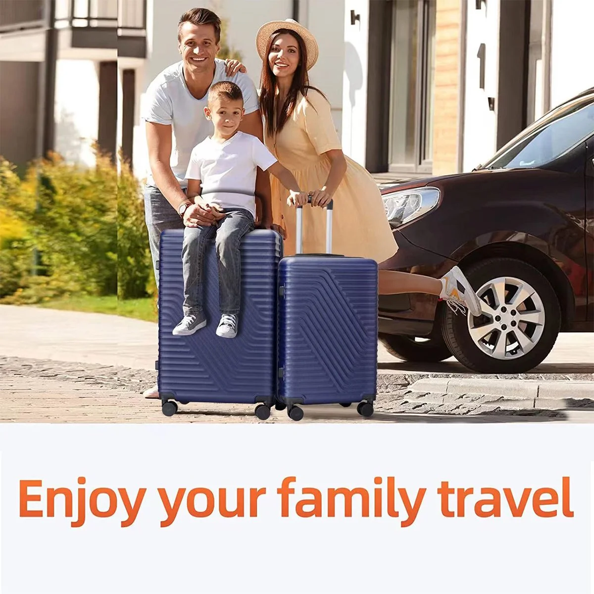 Vebreda Luggage Sets 3 Piece 20/24/28 in Suitcase Sets Hardside Luggage Set, Navy Blue