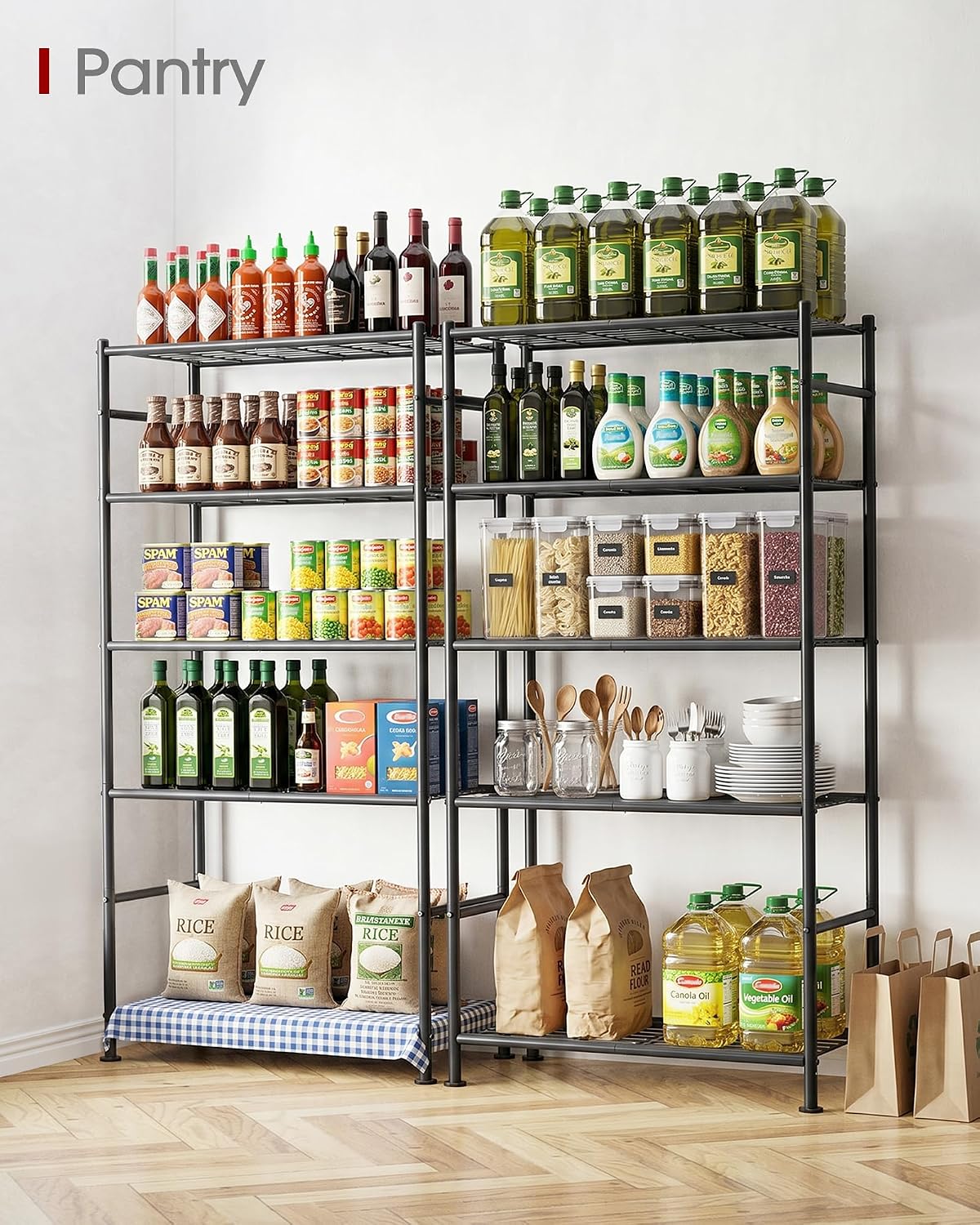 Sakugi Storage Shelves - 5 Tier Shelf Organizer, Heavy Duty Garage Shelving Unit with Leveling Feet, Stable Metal Shelves Organizer for Pantry, Kitchen and Closet, 33.0