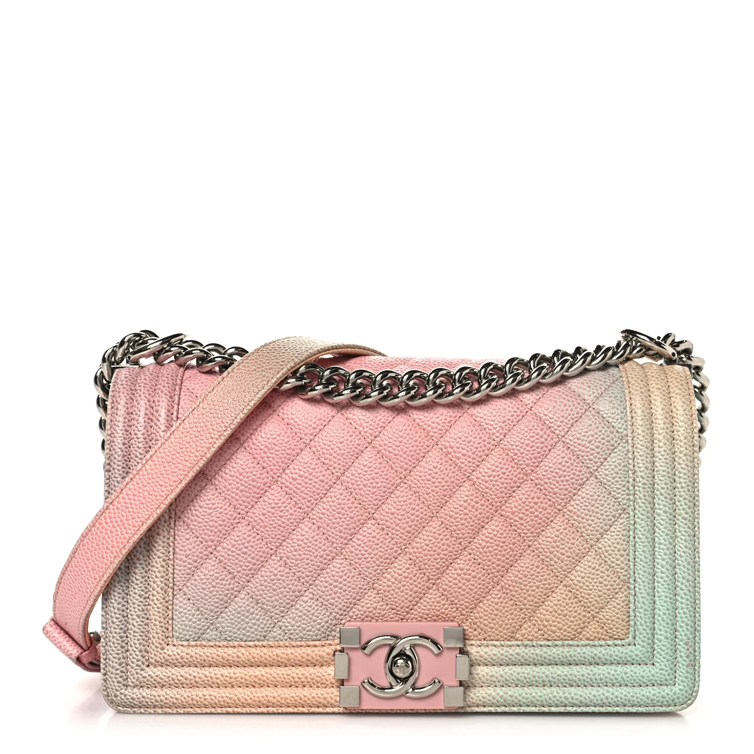 Caviar Quilted Medium Cuba Rainbow Boy Flap Pink Multicolor