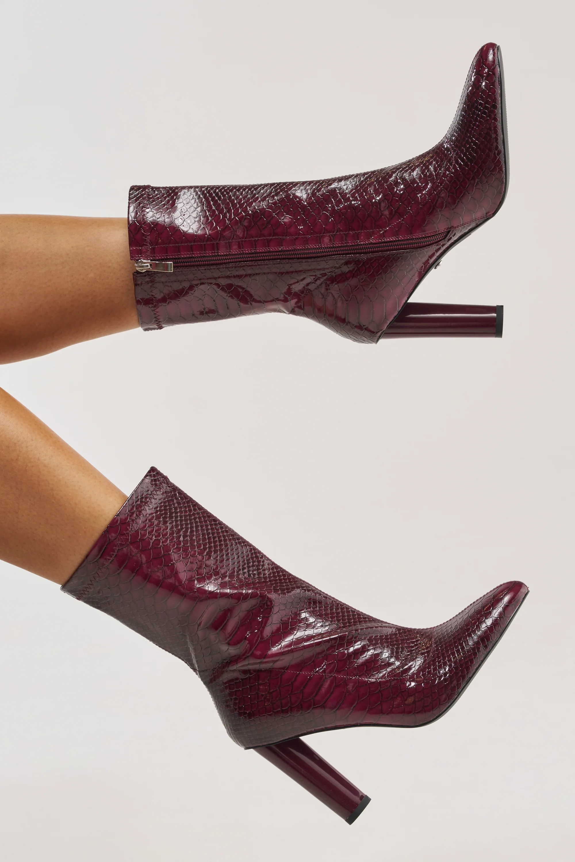 AZALEA WANG WINGROVE BURGUNDY CHUNKY HEEL CROCODILE BOOTIE - Akira Store