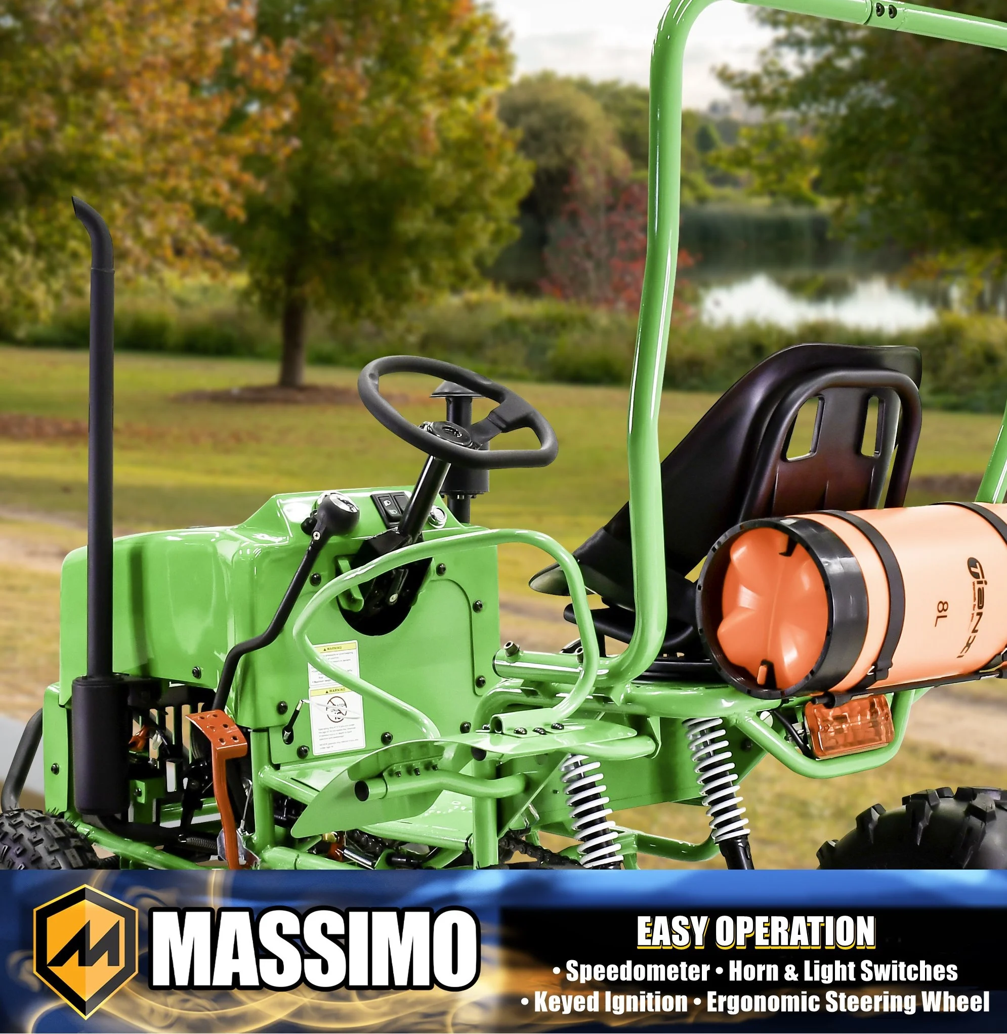 Mini Tractor 110cc 2WD Gas Go Kart �C Kids Youth Ride-On Utility Vehicle �C Green(Green) - Image 7