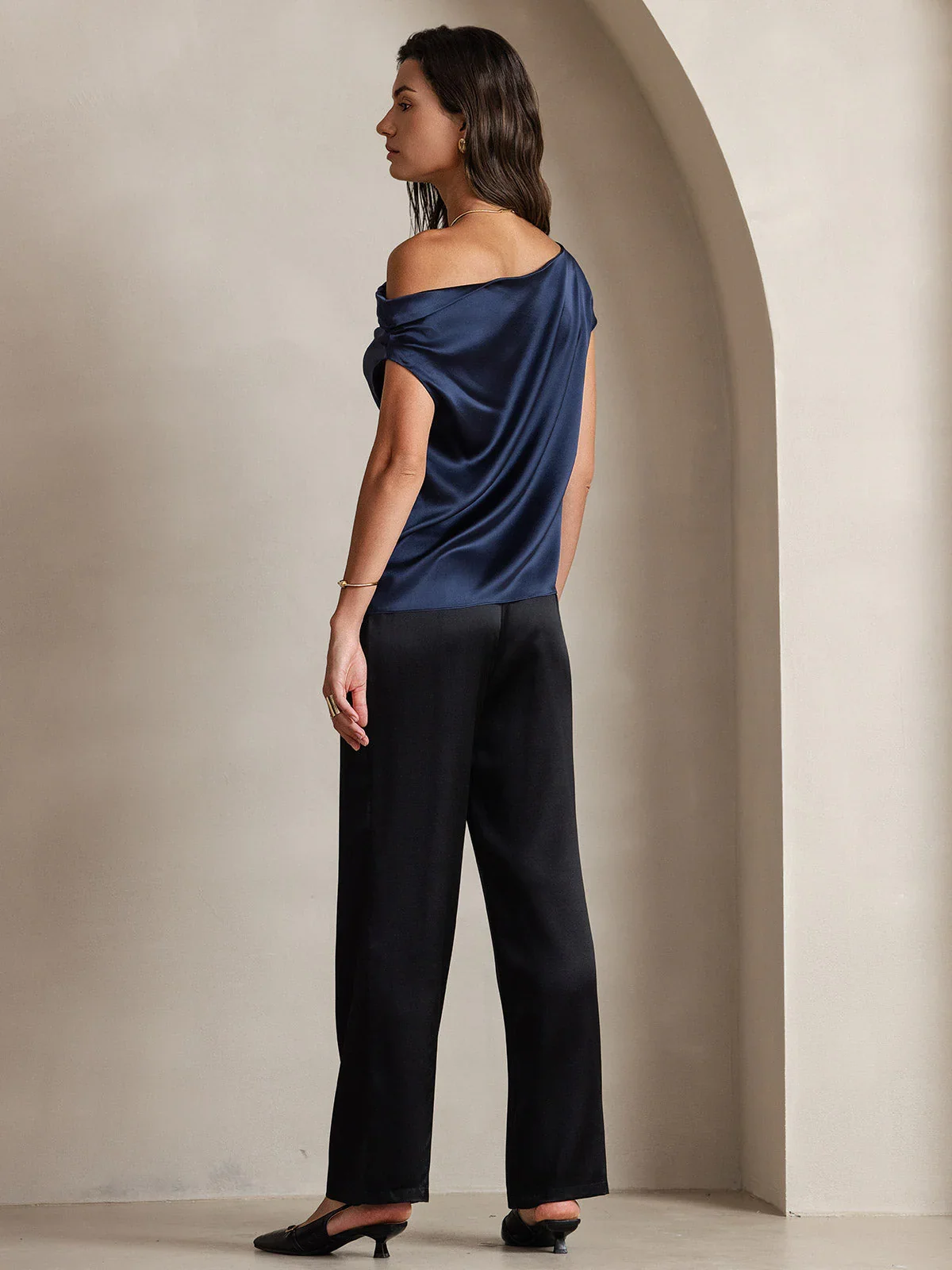 19Momme Silk Women's Cap Sleeve One Shoulder Top