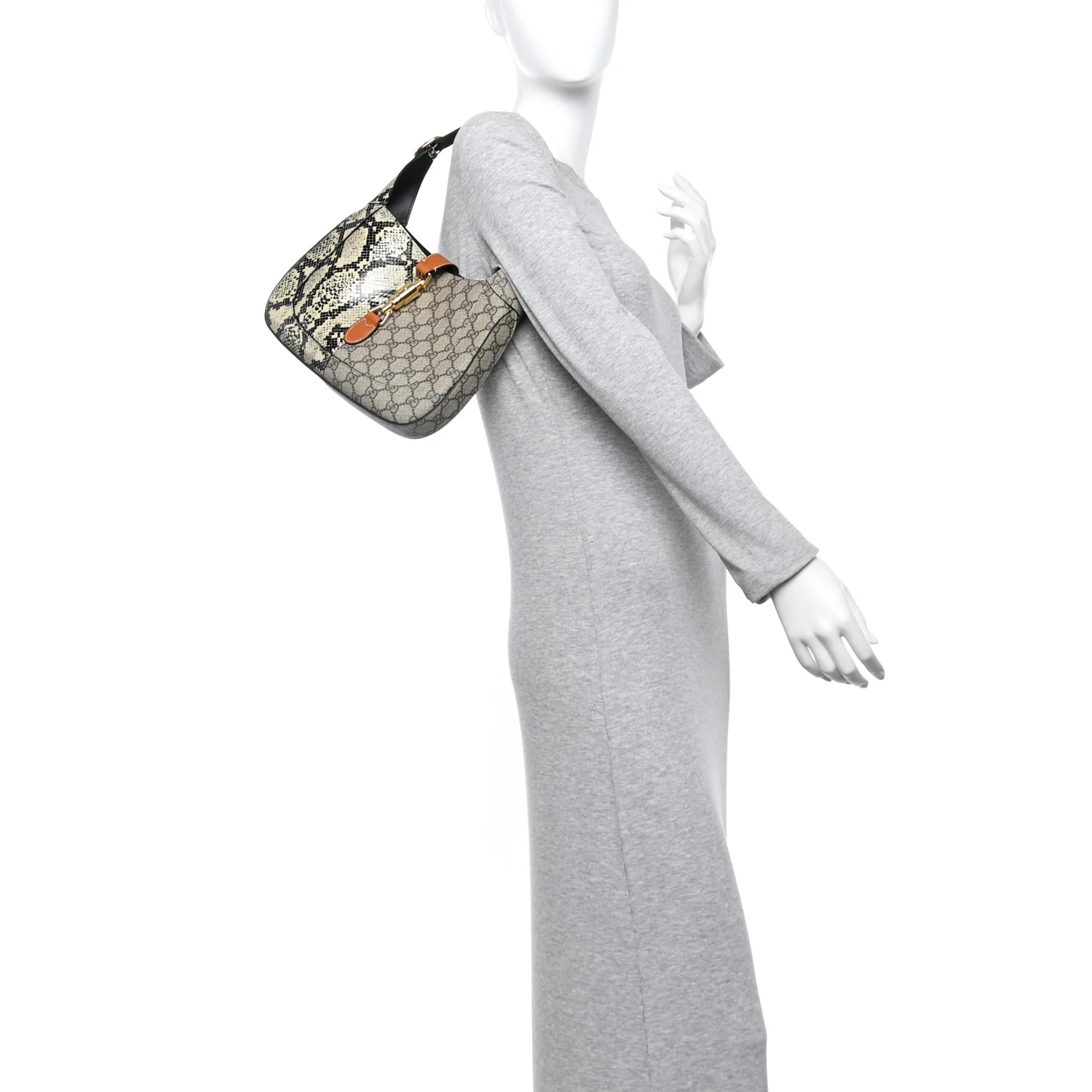 GG Supreme Monogram Snakeskin Small Jackie 1961 Hobo Beige Ebony