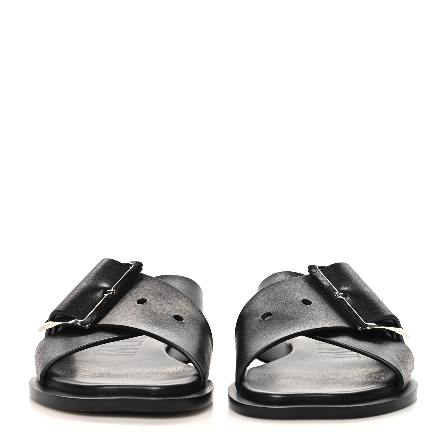 Calfskin Petal Belt Flat Sandal 36 Black