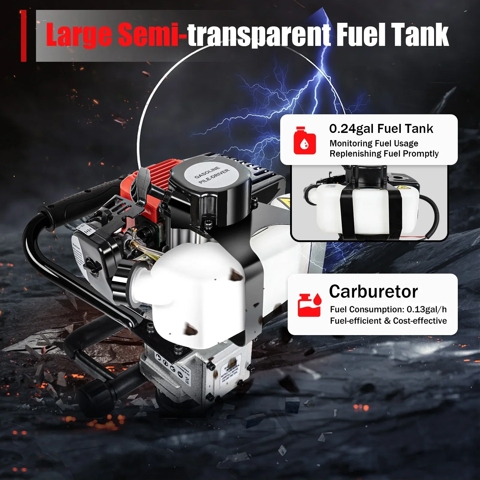 Anqidi 2 Stroke 32.7CC T-Post Driver Piledriver Gas Powered Garden Farm Fence Piling Machine 900W Gasoline Pile Driver Petrol Engine Hammer Push Pile Profession Kit