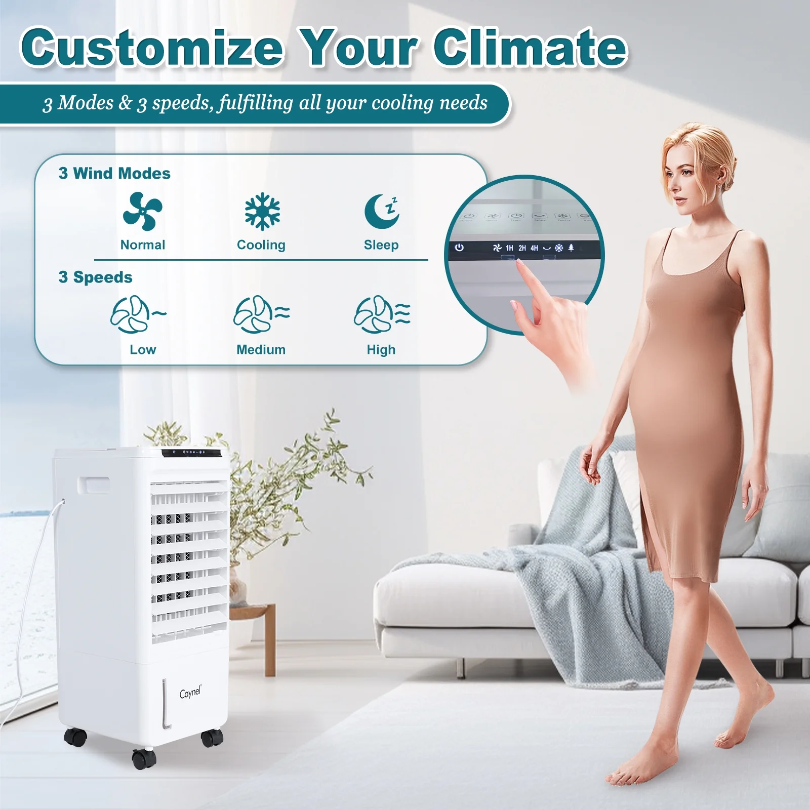 Evaporative Air Cooler, Portable Air Conditioners w/7H Timer for Auto-Off,1.85-Gal Tank Windowless Air Conditioner,Swamp Cooler Air Conditioner for Room Bedroom Outdoor Indoor - Image 3
