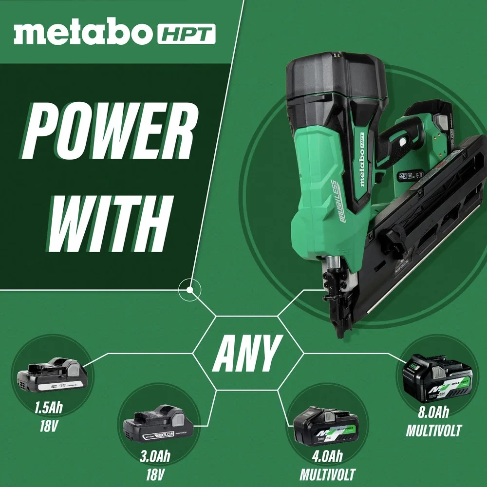 Metabo HPT NR1890DCSM, 18V Cordless Framing Nail Gun, 3.0 Ah