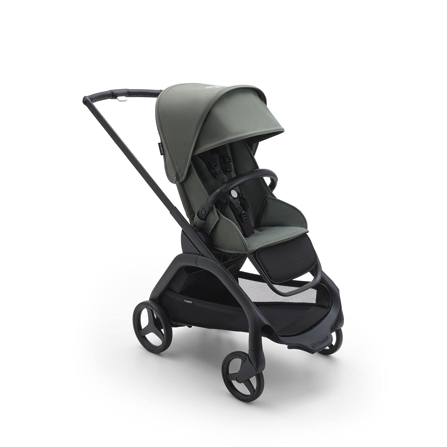 Poussette Bugaboo Dragonfly City, poussette bébé légère et compacte avec pliage facile d'une seule main dans n'importe quelle position, suspension intégrale, panier sous le siège XL, châssis noir et capote pare-soleil vert forêt