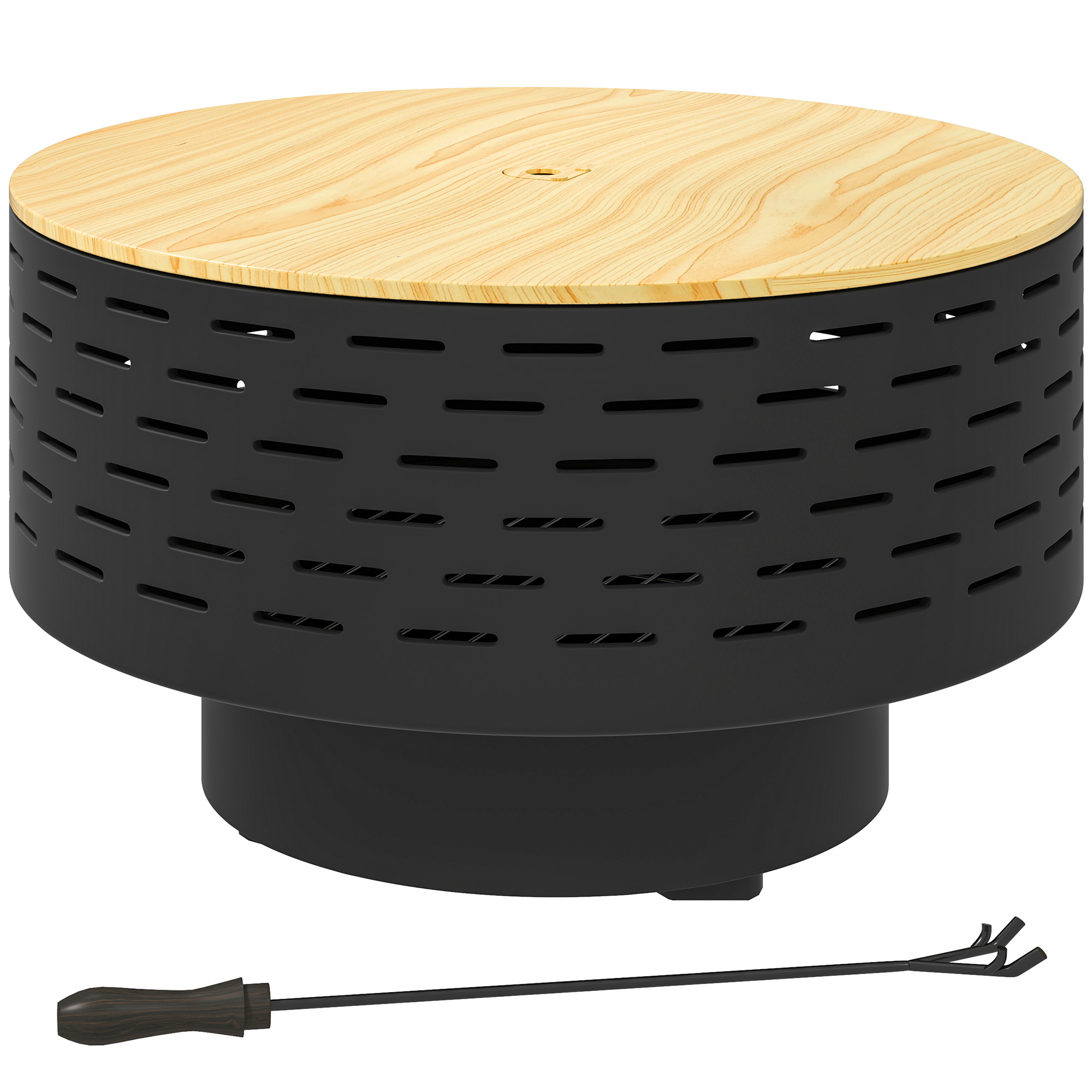 Outsunny 3-in-1 Vuurschaal Ø60 x 39cm van Roestvrij Staal met Grillrooster, Vonkenbescherming en Vuurhaak Steenkoolgrijs