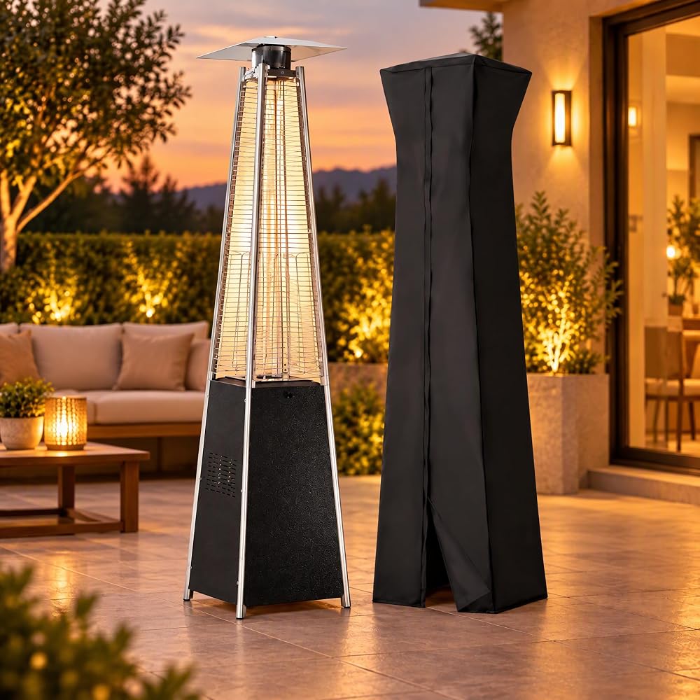 JULARO 48,000 BTU 89" Pyramid Patio Heater, Propane Outdoor Heater, Black
