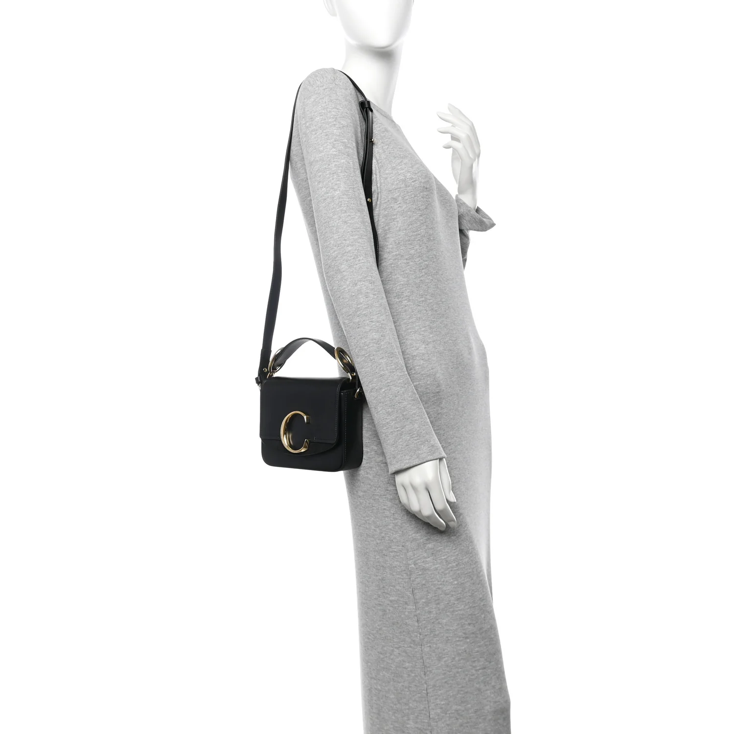 Shiny Calfskin Suede Mini C Double Carry Black
