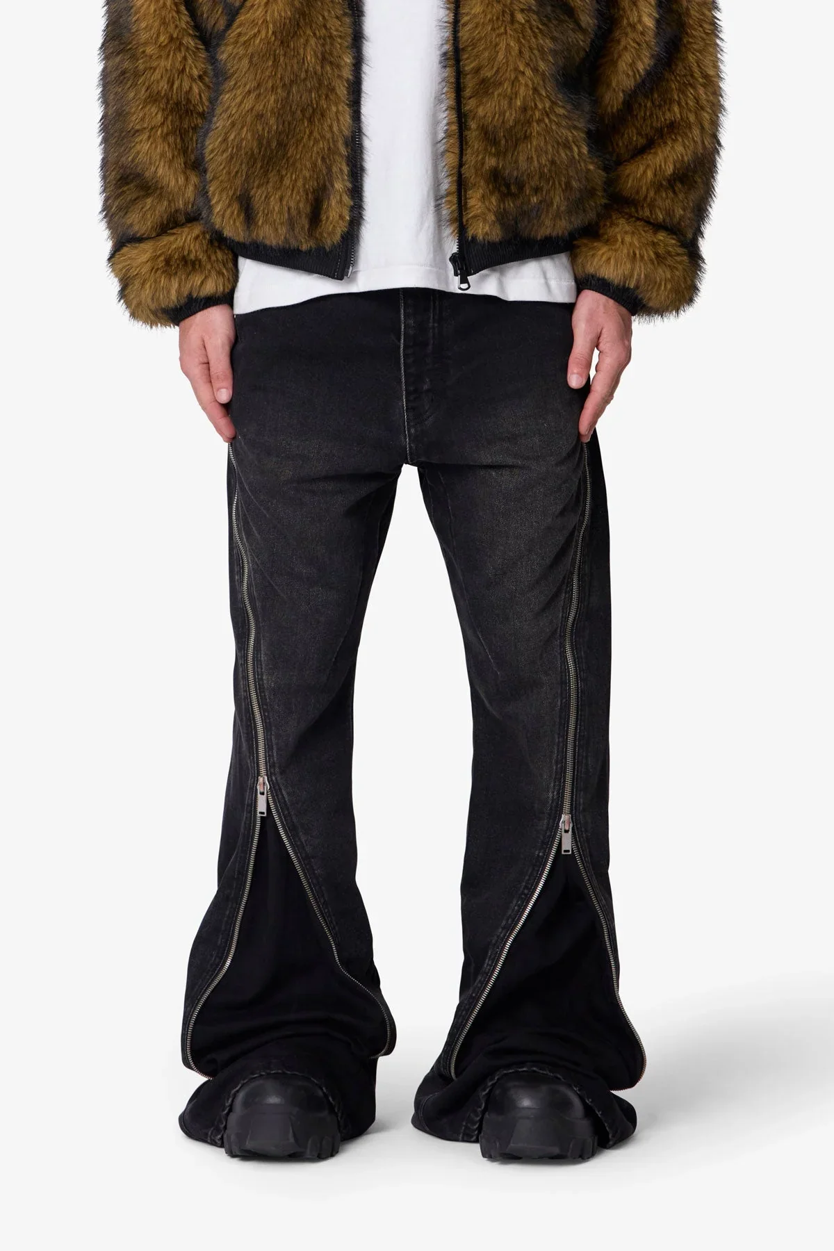 Zipper Extra Flare Denim - Vintage Black