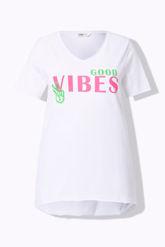 A-line GOOD VIBES pattern T-shirt