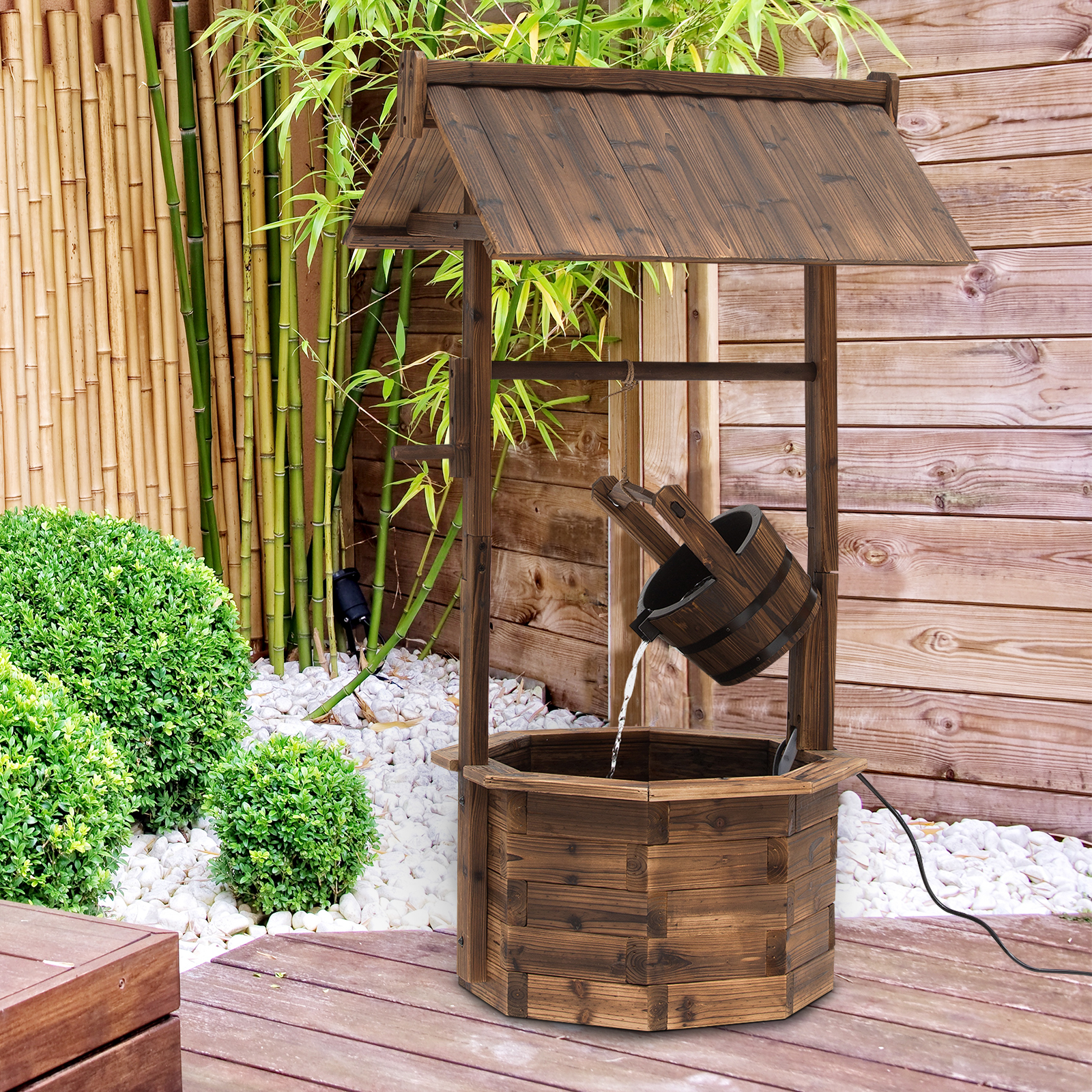 tuinfontein sierfontein fontein waterval reguleerbaar massief hout bruin