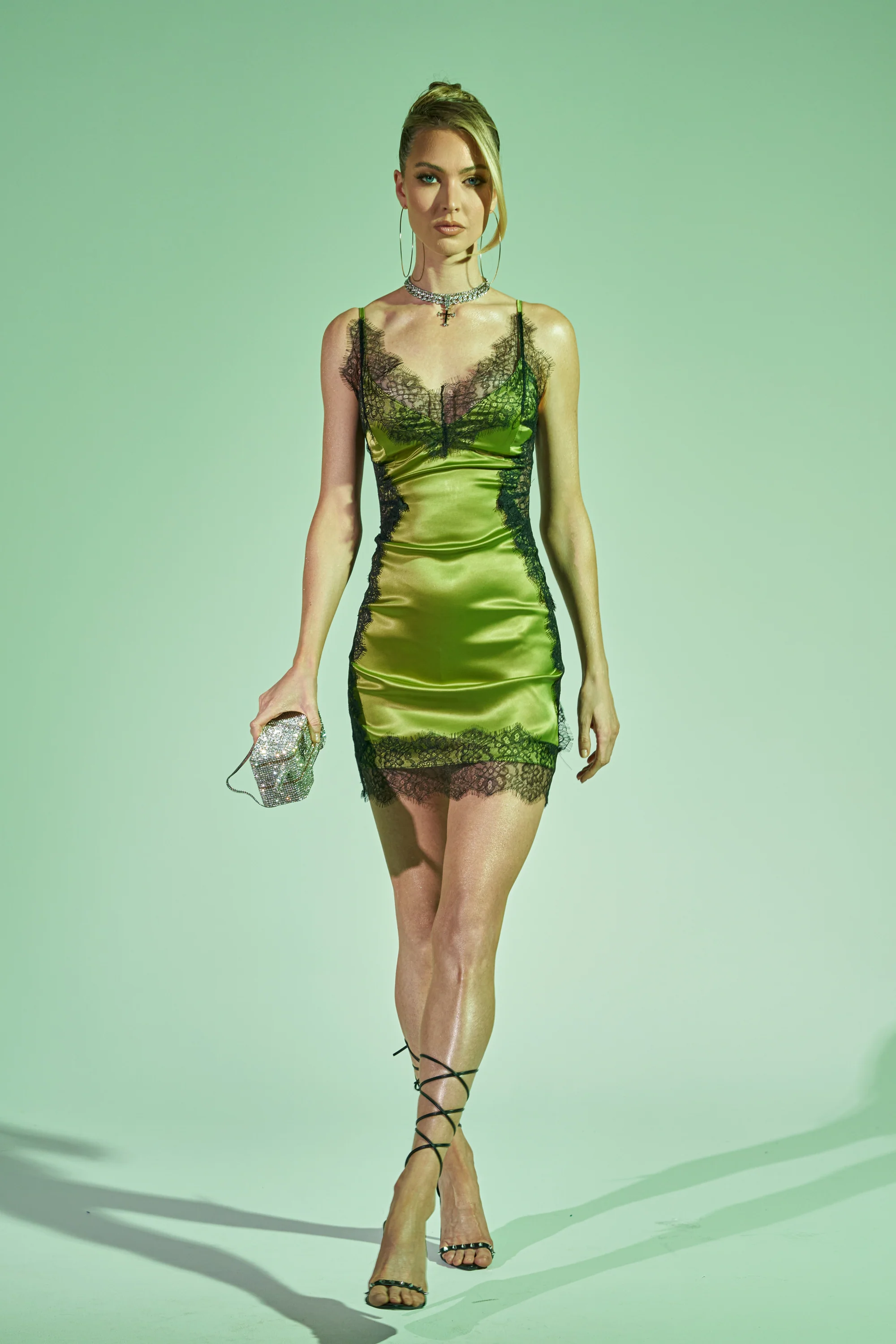 SHOW US WHAT YOU GOT SATIN MINI DRESS IN GREEN - Akira Store