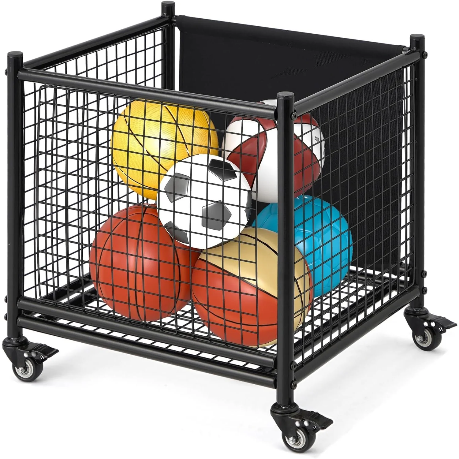 AECOJOY Ball Cart Storage, Rolling Basketball Bin with Wheels for Garage, School, Gym, Sports Equipment and Toy Organizer, Medium