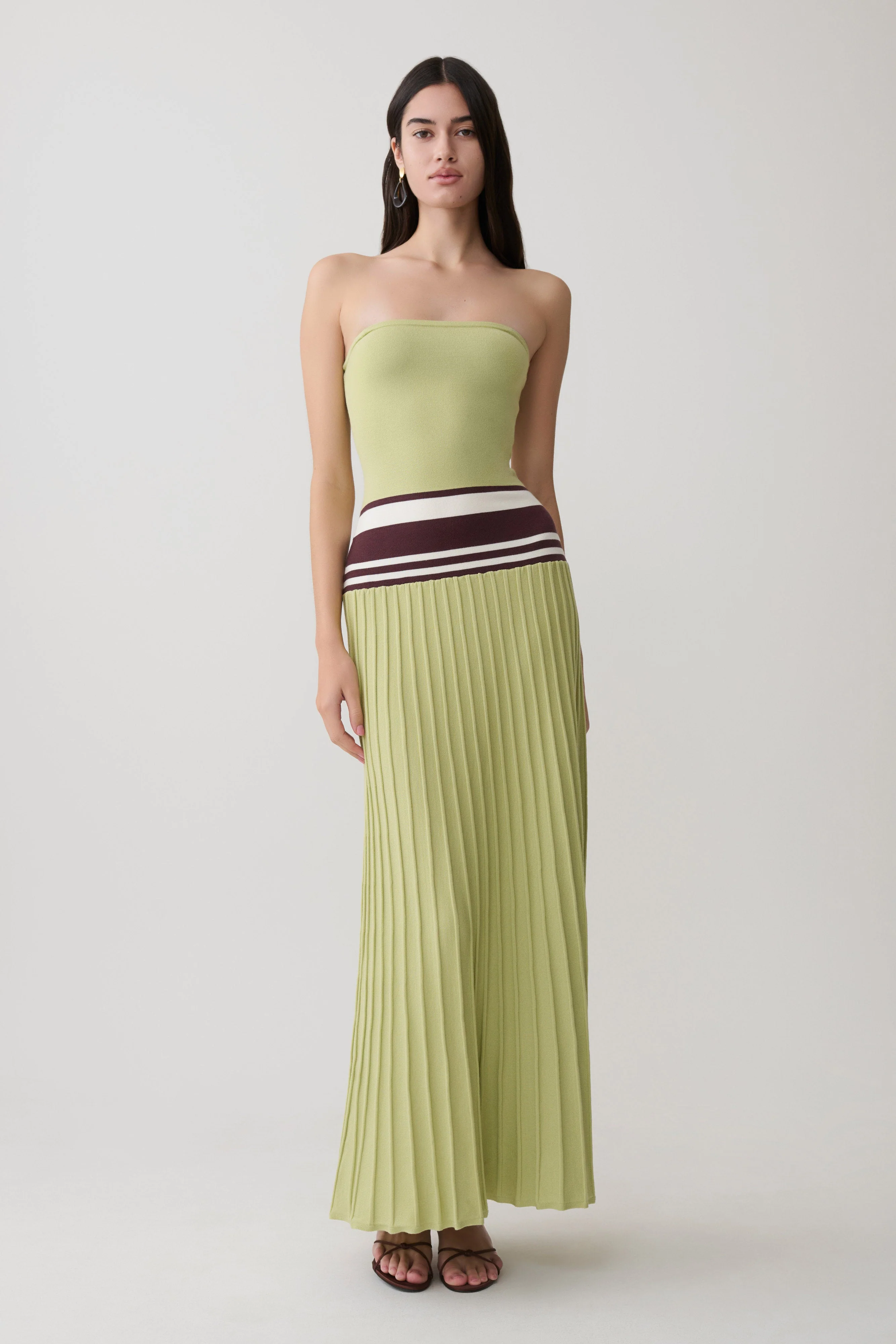 Solaris Strapless Contrast Knit Maxi Dress - Light Olive
