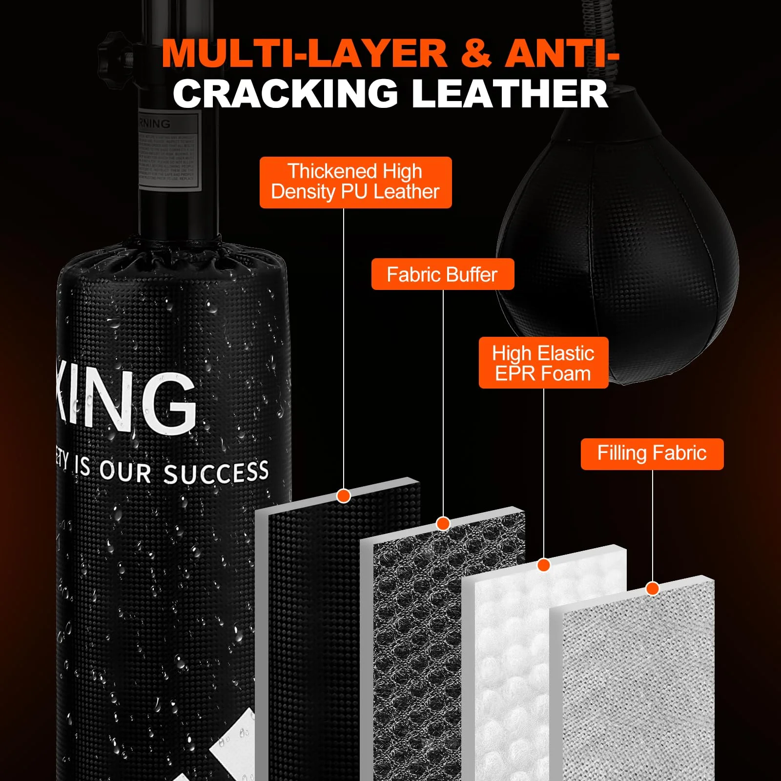 5-in-1 Freestanding Punching Bag with Stand �?Adjustable Height Boxing Bag for Adults Kids, Reflex Bar, Speed Bags, Hitting Target, Heavy Kickboxing Bag(Height 65.13-89.7") - Image 8