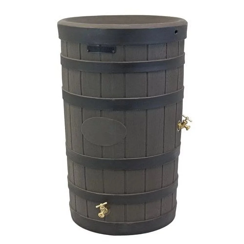 50-Gallon Outdoor Rain Barrel with Wood-Look Finish