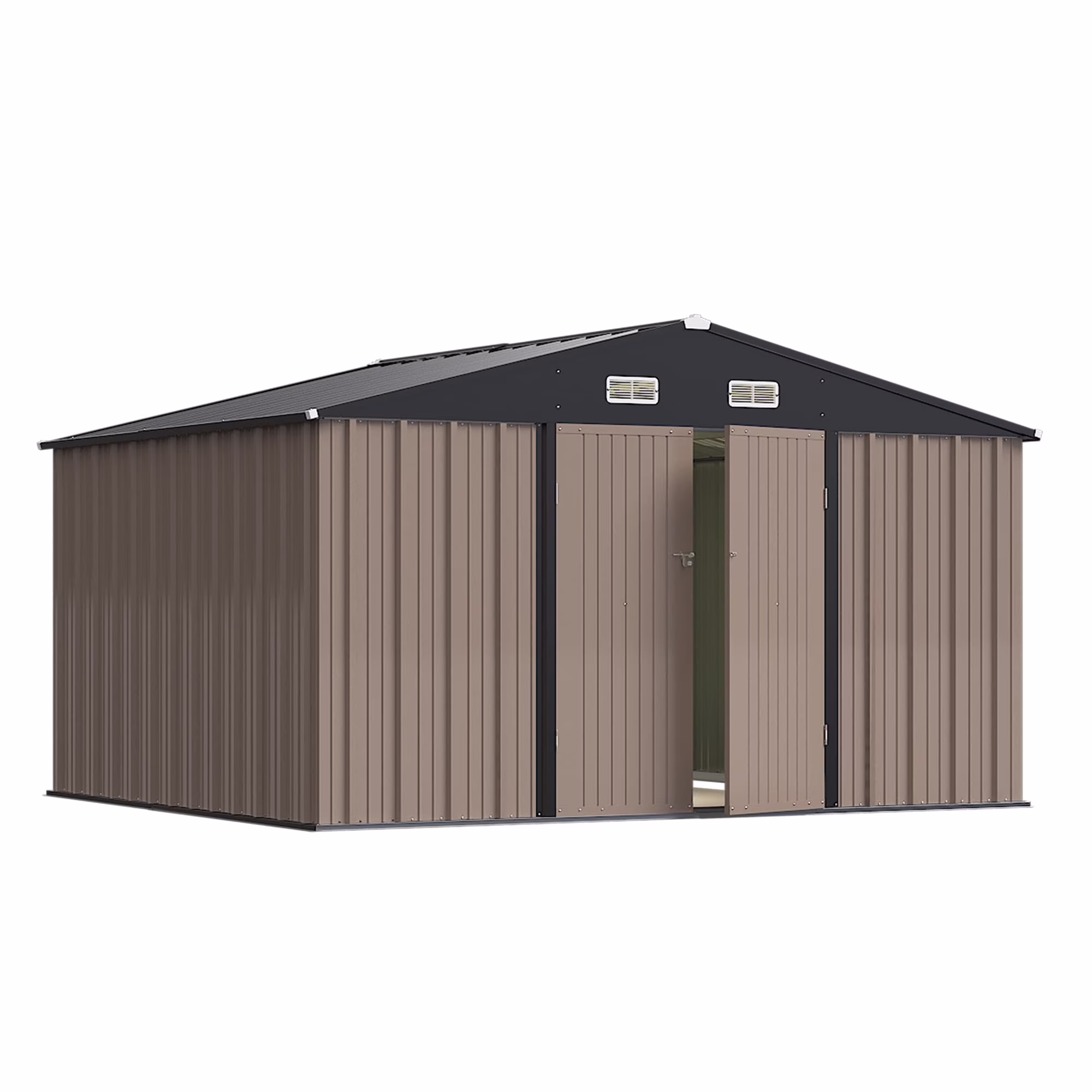 10x8 Ft Metal Storage Shed, Lockable Steel Garden Shed for Patio Backyard Outdoor Tools, Brown(10 x 8/BROWN)