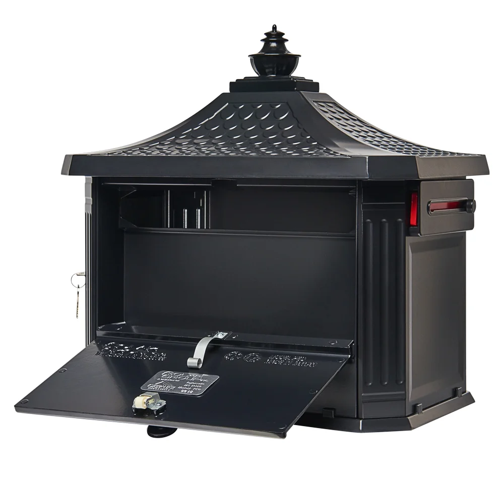 Pedestal Cast Aluminum, Large, Mailbox and Post Kit in Black - Image 4