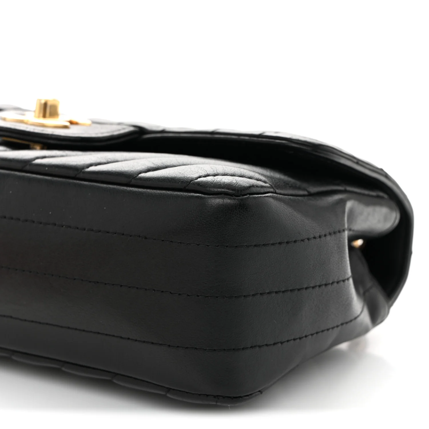 Lambskin Chevron Quilted Mini Rectangular Flap Black