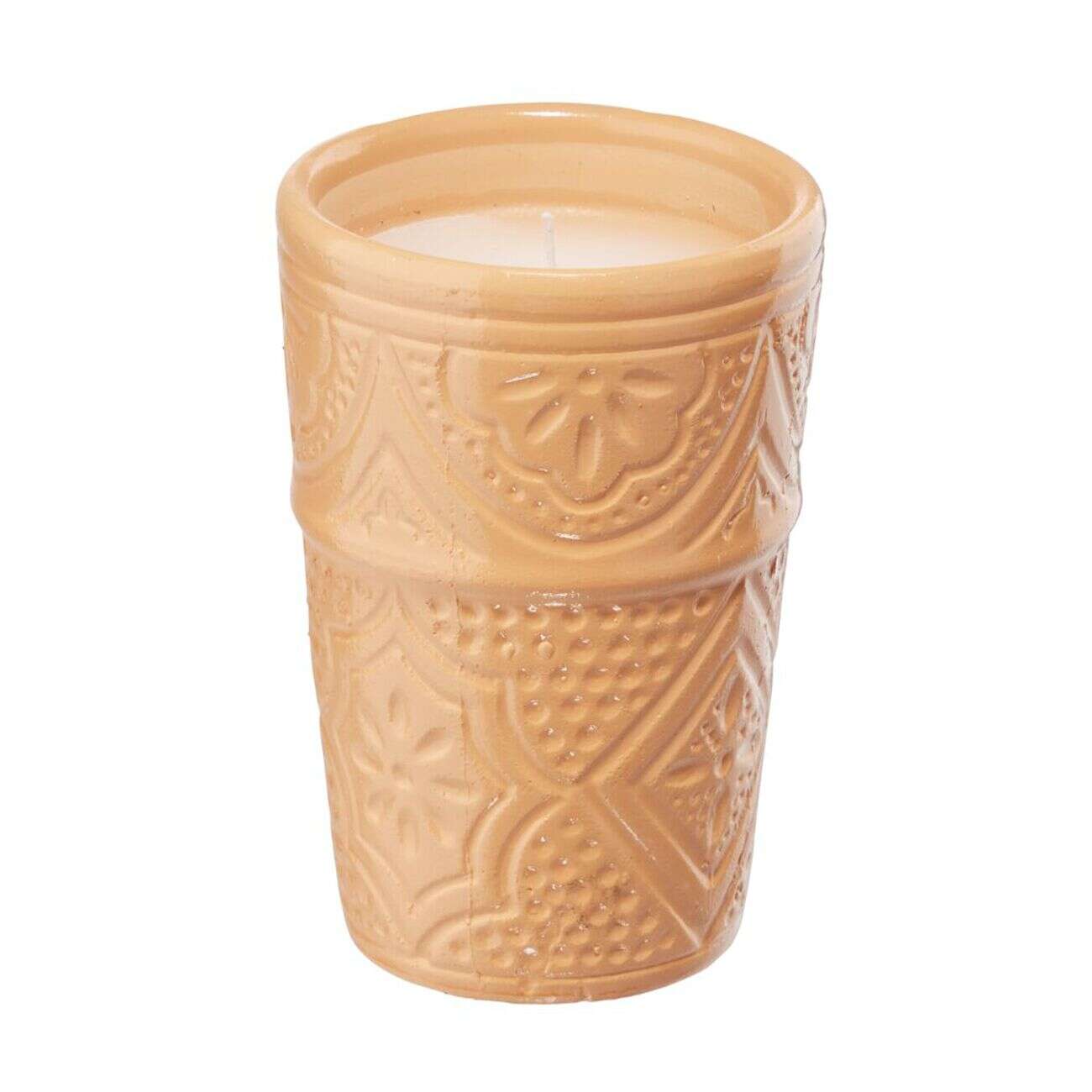 Bougie dans pot céramique 23H motif Beldi Ø7xH10cm (3 modèles)