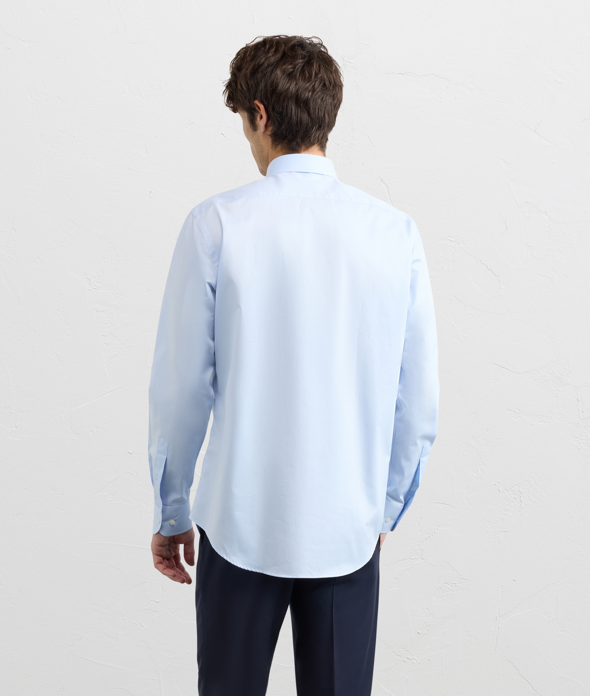 LIGHT BLUE COTTON TWILL SHIRT WITH SMALL TORINO COLLAR AND STANDARD CUFF