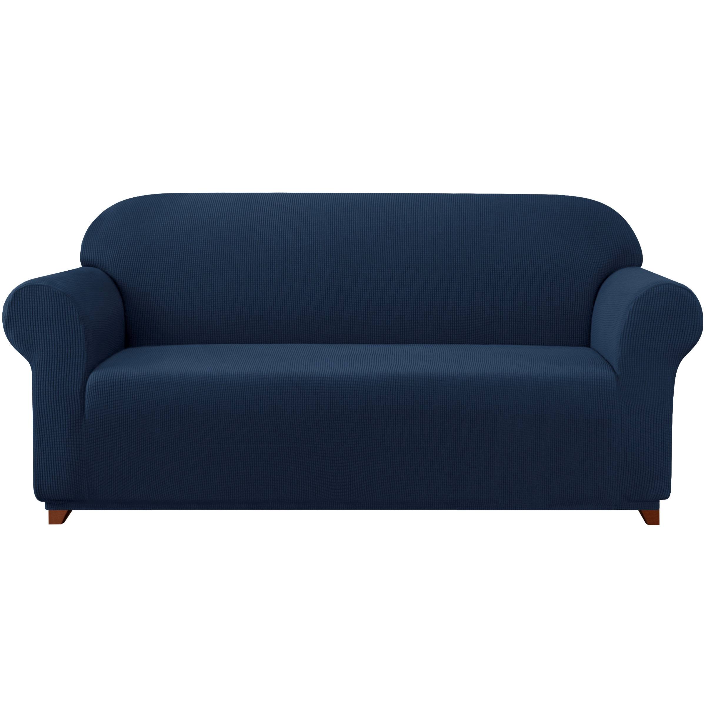 Subrtex Stretch 1-Piece Textured Grid Sofa Slipcover, Navy, Blue