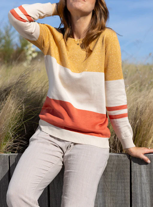 Pull femme rayé beige