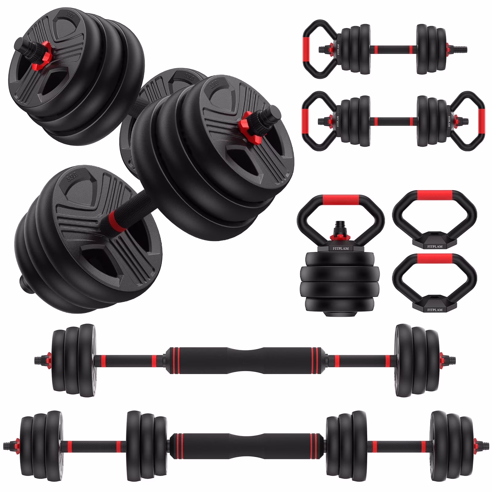 90lbs Free Weight Set with Connector, 6 in1 Dumbbells Set Used as Barbell, Kettlebells, Push up Stand, Fitness Exercises for Home Gym Suitable Men/Women(90 lb)