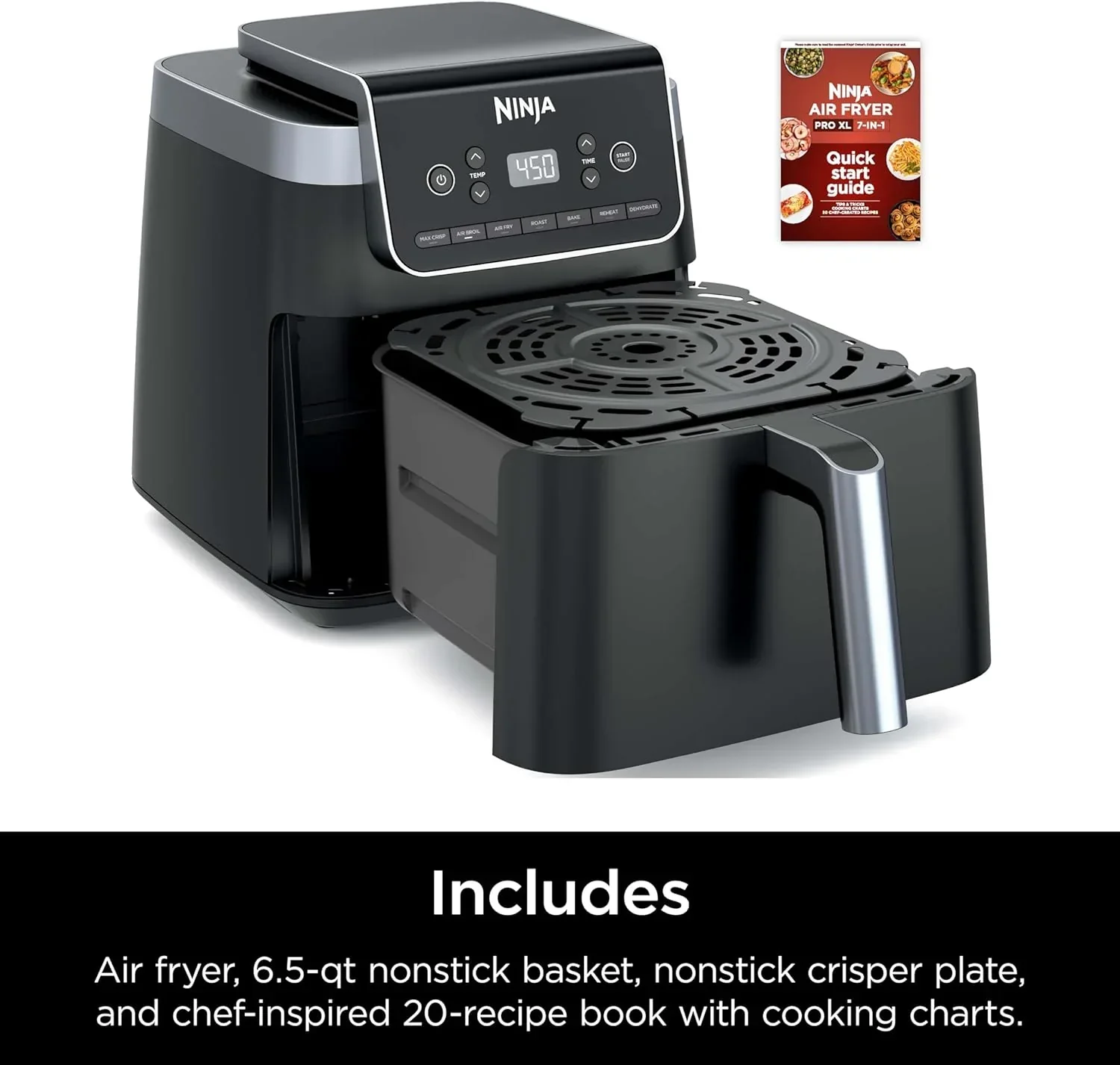 Friteuse à air Ninja Pro XL 6 en 1 avec capacité de 6,5 pintes, cuisson croustillante, rôtissage à l'air chaud