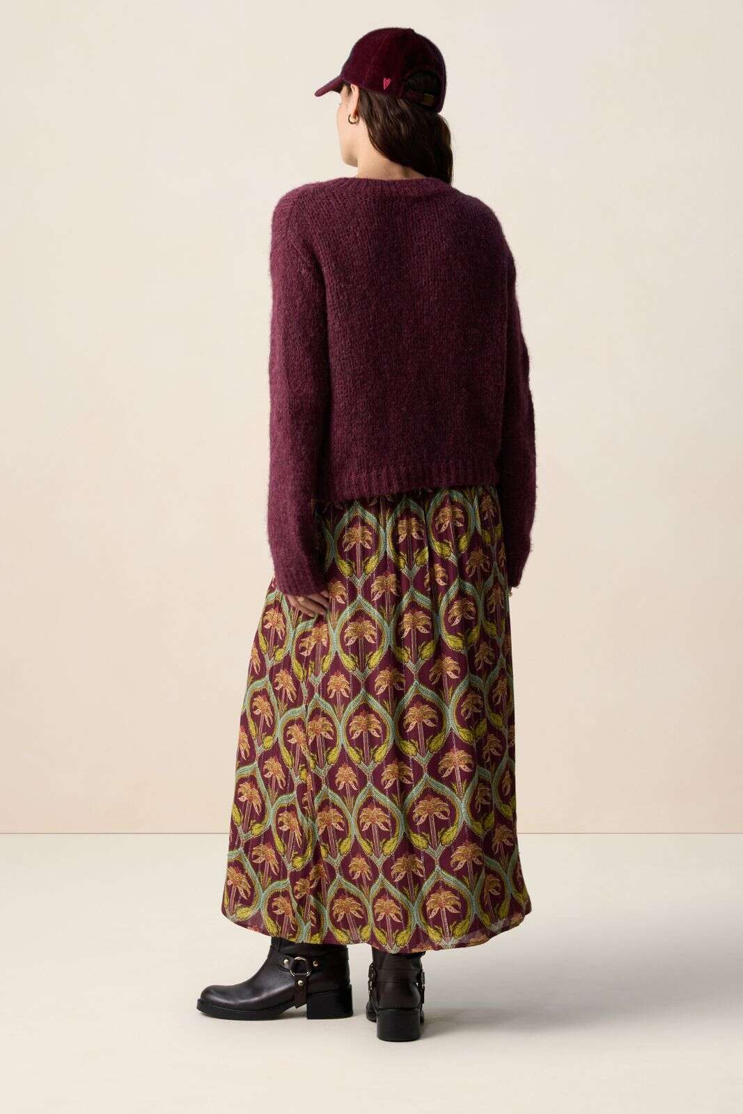 Donkerrode maxi rok met palm print